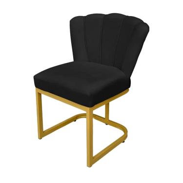 Imagem de Cadeira Pétala Veludo Preto com Base de Ferro Dourada - Vallisa Decor