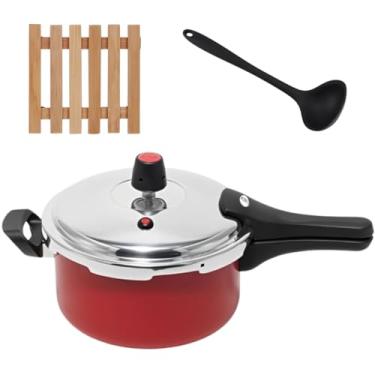 Imagem de Panela de Pressão 3 Litros Antiaderente Fechamento Externo + Descanso Quadrado + Concha de Silicone Preta