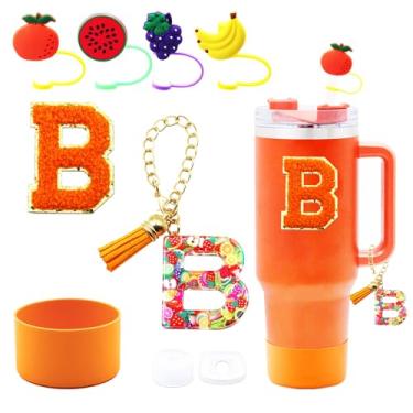 Imagem de Liangang Conjunto de acessórios de copo Stanley laranja de 9 peças, compatível com Stanley Cup 850 g 1,134 g, incluindo 4 peças de capa de palha e bota de frutas, tampa à prova de derramamento,
