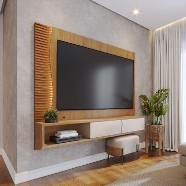 Imagem de Painel para Tv até 65&quot; com Led Detalhe Ripado 2 Portas Egeu Freijó / Off White Matte