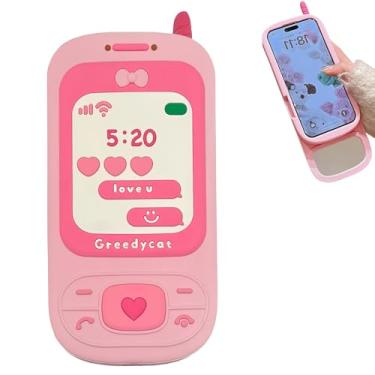 Imagem de YAKVOOK Capa espelhada compatível com iPhone 13 Pro Max, linda capa de telefone kawaii 3D retrô divertida borracha macia à prova de choque para mulheres meninas - empurre e puxe rosa