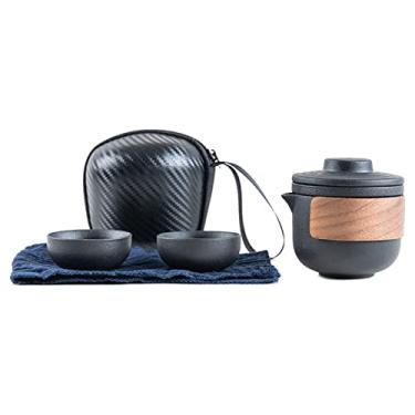 Imagem de Conjunto de chá de Viagem, Kit de Infusador de Bule de chá Portátil Anti -Burn Teaware Com Bolsa de Armazenamento para Acampamento Ao Ar Livre (Panela preta com 2 xícaras)