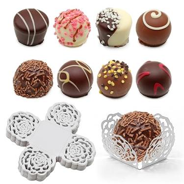 Imagem de Vkinman 50 peças de envoltório de trufas, forros, copos, papel de chocolate, copos de doces, pequenos copos de papel alargado, papel de embalagem de chocolate para muffins cupcakes, decoração de