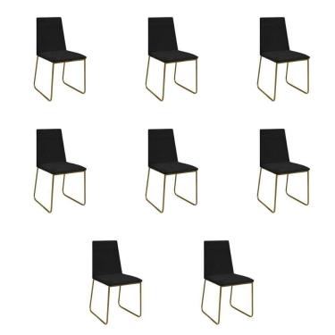 Imagem de Kit 8 Cadeiras De Jantar Cozinha Industrial Lexa Veludo Élpis Móveis Preto Dourada