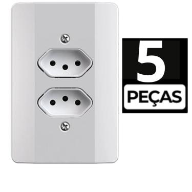 Imagem de Kit 5 Conjunto Tomada Dupla 10A Branco Mec-Tronic