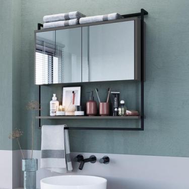 Imagem de Armário Espelheira de Banheiro 80cm com 1 Prateleira Externa e Toalhei