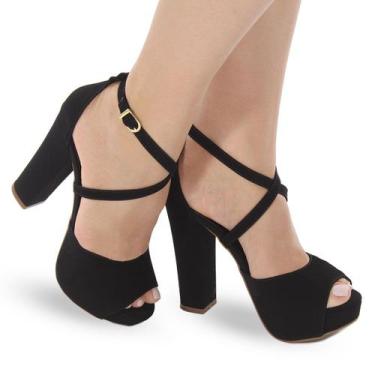 Imagem de Sandália Modarpe Meia Pata Salto Grosso Tiras M54, Preto, 39