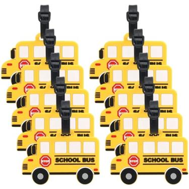 Imagem de Cosblank 24 etiquetas amarelas de bagagem de ônibus escolar com etiquetas de mala de viagem com crachá de identificação para identificadores de bagagem