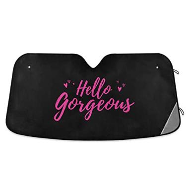 Imagem de Gredecor Hello Gorgeous Para-brisa Sombra de Pêssego Puff Preto Protetor de Sol Dobrável Bloqueia Raios UV Mantenha Seu Veículo Fresco Ajuste Carro Caminhão SUV, M (139,7 x 70,1 cm)