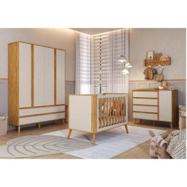 Imagem de Quarto de Bebê Completo 1 Guarda-roupa 1 Cômoda 1 Berço Minicama 100% 