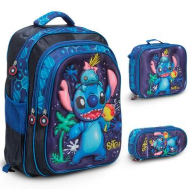 Imagem de Kit Mochila Infantil Bolsa Stitch Lancheira Térmica Grande - Plike, St