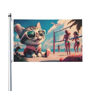Imagem de BOXIMIAO Bandeira de beleza de vôlei de praia de gato, 9,5 x 1,5 m, bandeira de jardim de poliéster ao ar livre bandeira dupla face para quintal gramado varanda varanda decorações de casa