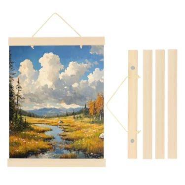 Imagem de PATIKIL 2 conjuntos de molduras magnéticas para pôsteres, 20 cm, imã de madeira, cabides para fotos, ilustrações, mapas, cor de madeira