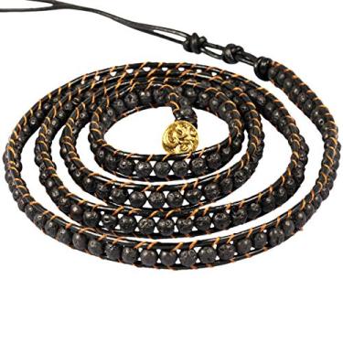 Imagem de Nupuyai Pulseira de couro com contas feitas à mão para coleção unissex one size Preto