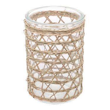 Imagem de Vaso Decorativo Em Vidro Com Fibra Natural Para Plantas Flores Velas