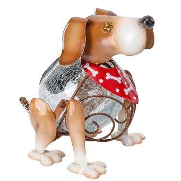 Imagem de MUMTOP Lanternas solares ao ar livre à prova d'água LED globo de vidro rachado luzes solares decorativas cachorro mesa lanterna metal quintal arte para pátio jardim decoração de mesa