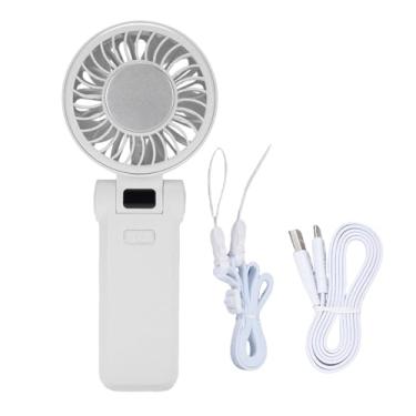 Imagem de Ventilador de Mão Dobrável 5 Velocidades Display Digital Silencioso Ventilador Pessoal Duradouro Com o Cordilheiro para Uso Diário Ao Ar Livre (WHITE)