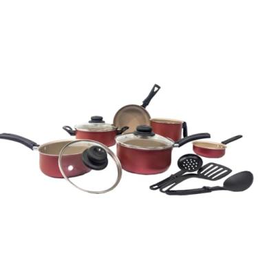 Imagem de Jogo de Panelas Kit 9 Pçs Antiaderente Tampa Vidro Teflon (Bronze)