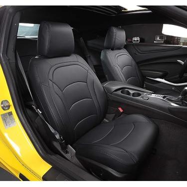 Imagem de luxuperce Capas de assento personalizadas para Chevrolet Camaro 2016-2024 6ª geração Camaro LT LS RS SS ZL Coupe/modelos conversíveis almofada de proteção de veículo de couro sintético (frente)