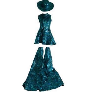 Imagem de Earthradius Vestido feminino LED azul com lantejoulas espelhadas a laser cantora dançarina bar boate roupa de palco festa aniversário baile show fantasia, Azul, Small