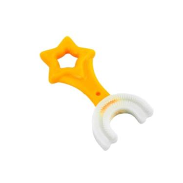 Imagem de Escova de Dentes Infantil em Silicone Formato U 360°, Cerdas Macias, 2-6 Anos, Amarelo, 9 cm