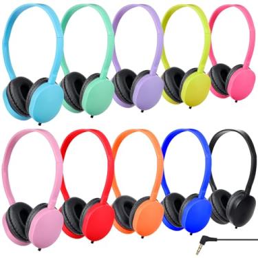 Imagem de OSSZIT Fones de ouvido infantis a granel, pacote com 15 para sala de aula, escola, atacado, conjunto de fones de ouvido para estudantes, adolescentes, crianças, multicolorido, conector de 3,5 mm