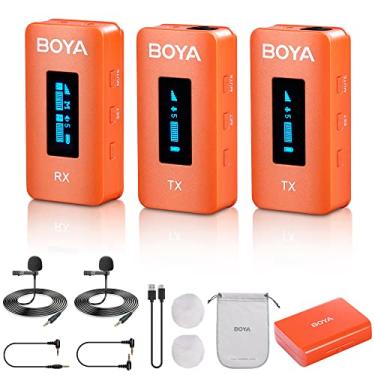 Imagem de BOYA Microfone de lapela sem fio BY-XM6-K2 com cancelamento de ruído para câmeras DSLR, alcance de 100 metros, vida útil da bateria 21H, microfone compacto com clipe para gravação de vídeo, entrevista