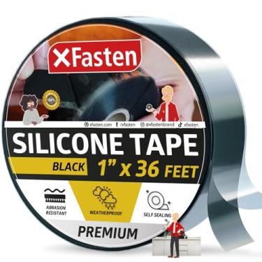 Imagem de (2.5cm x 11m, Black) - XFasten Self Fusing Silicone Tape Black 2.5cm X 11m, Silicone Tape for Plumbing, Leak Seal Tape Waterproof, Silicone Grip Tape, Rubber Tape Thick for Pipe, Hose Repair Tape, Stop Leak Tape