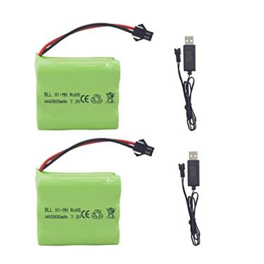 Imagem de Fytoo 2 peças AA 7,2 V 2800 mah RC bateria com plugue SM-2P com cabo de carregamento USB para tanques de brinquedo, departamento de engenharia, caminhão, caminhão, controle remoto, controle remoto