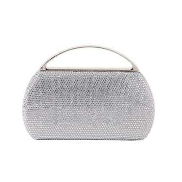 Imagem de Eautyba Bolsa de mão feminina fashion com contas de strass e alça superior, Prata