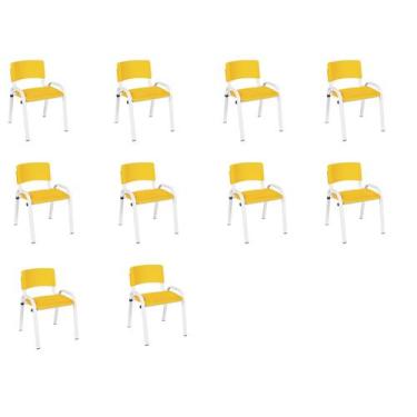 Imagem de Kit 10 Cadeira Iso Infantil Creche, Escola Base Branco Amarelo - Laura