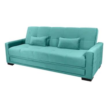 Imagem de Sofá-cama 3 Lugares Matrix Grazi Com Revestimento Em Tecido Veludo Acqua