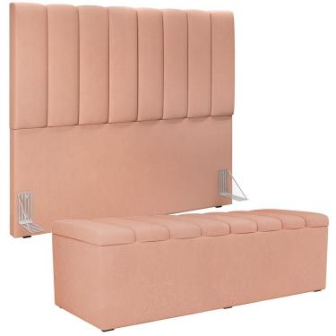 Imagem de Kit Cabeceira Cama Box Casal 140 cm Dália W01 com Calçadeira Recamier Baú Estrutura Mad...