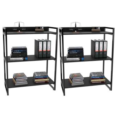 Imagem de Kit 2 Estantes Com 3 Prateleiras Escritório C114x80cm Preto