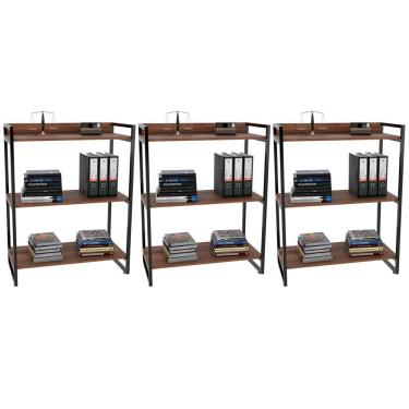 Imagem de Kit 3 Estantes Com 3 Prateleiras Escritório 14x80 Cm Nogal