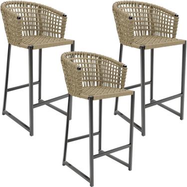 Imagem de Kit 03 Banqueta Área Gourmet Cozinha Varanda D04 Bege