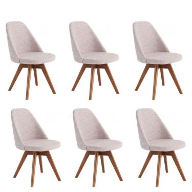 Imagem de Kit 6 Cadeiras Giratória Para Sala De Jantar-Linho Bege