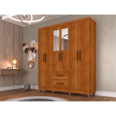 Imagem de Roupeiro Estrela Em Mdp Com Espelho 6 Portas E 2 Gavetas Sallêto Cinamomo