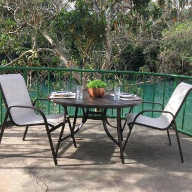 Imagem de Conjunto Mesa Redonda Ripada 120cm Porto Rico E 2 Poltronas Com Tela Café