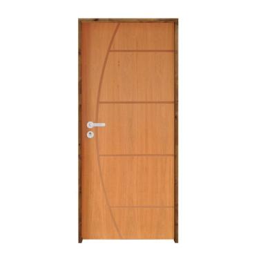 Imagem de Kit Porta De Madeira 210X82Cm Batente 11Cm Fechadura Stilo Cromada Externa 6 Imbuia
