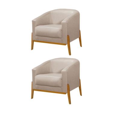 Imagem de Kit 2 Poltronas Living Base Em Madeira Maciça Flórida Linho Bege - Bege