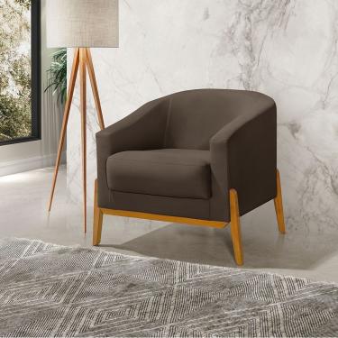 Imagem de Poltrona Living Base Em Madeira Maciça Flórida Veludo Marrom - Marrom