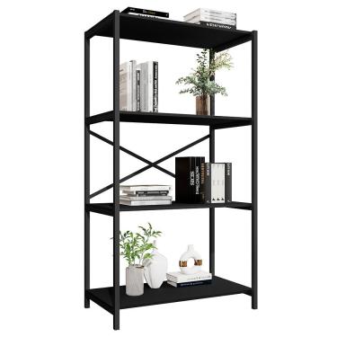 Imagem de Estante Livreiro Steel 90cm Estilo Industrial Com Pés Em Aço Preto/preto Preto/preto