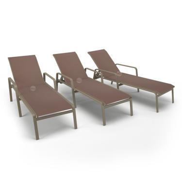 Imagem de Kit 3 Espreguiçadeiras Piscina Alumínio Fendi Tela Marrom