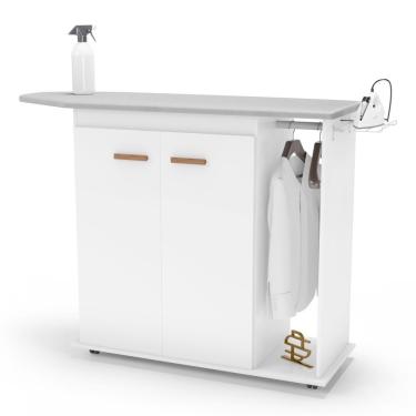Imagem de Tábua De Passar Roupa Top 02 Portas Com Suporte Para Ferro E Cabideiro Branco - Desk Design