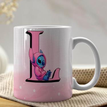 Imagem de Caneca De Porcelana Stitch Letras A-z 325ml Rosa L
