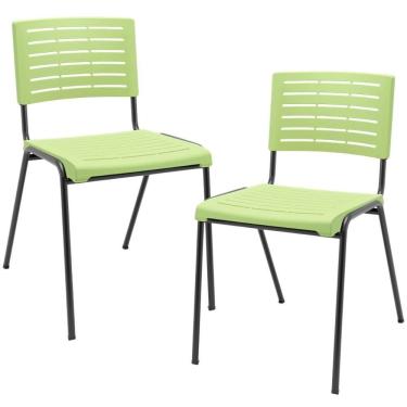 Imagem de Kit 02 Cadeiras Empilhável Fixa Escritório Multiuso Base Preta Kimi P03 Verde Claro - Lyam Decor