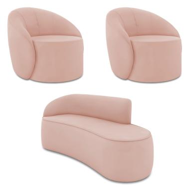 Imagem de Sofá 3 Lugares Orgânico 180cm Morgan E 2 Poltronaslua Veludo Rosê D03 - D'rossi