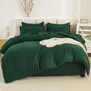 Imagem de Litanika Conjunto de edredom Super King Plus verde esmeralda – 7 peças, cama em uma bolsa, conjunto de edredom grande, leve, sólido com edredom, lençóis, fronhas e fronhas