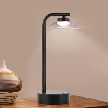 Imagem de KIANDQU Luminária De Mesa Moderna Sem Fio, Recarregável Alimentada Por Bateria, Lâmpada Led 3 Cores Com Ajuste Intensidade E Toque, Cabeceira Para Quartos/Camping/Restaurante/Sala Jantar (Preta)